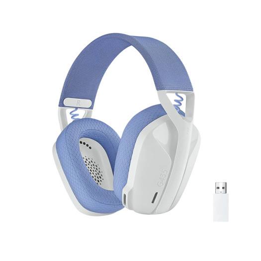 Logitech G435 LIGHTSPEED and Bluetooth Wireless Gaming Headset - Lightweight over-ear headphones, built-in mics, 18h battery, compatible with Dolby Atmos, PC, PS4, PS5, Nintendo Switch, Mobile - White